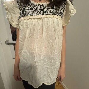 White and Black Embroidered Blouse